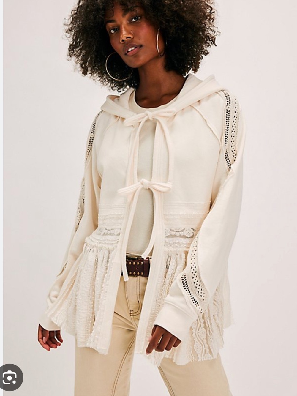 Free People Candy Lace Crochet Open Front Cardigan Sweatshirt M